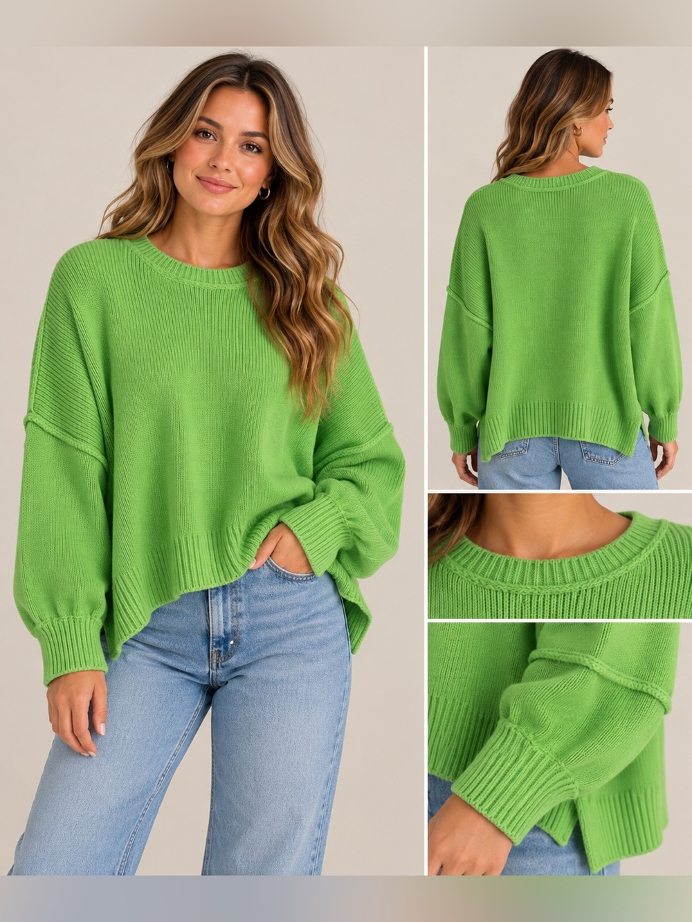Bright Green Women's Knit Sweater - Modern Relaxed Fit